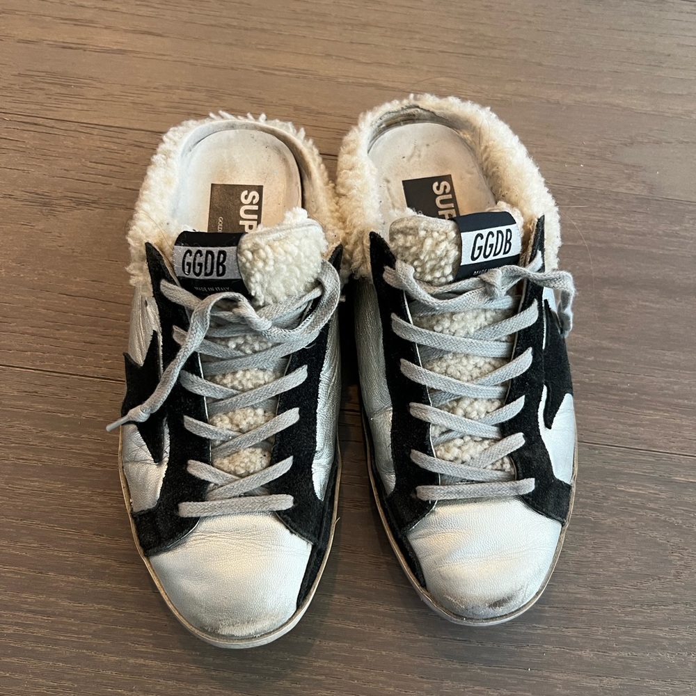 Golden Goose  Black and White Sneakers with Shearling 38